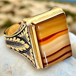 Vintage Clark and Coombs Agate Ring 18K Gold Plate Gold Electroplate