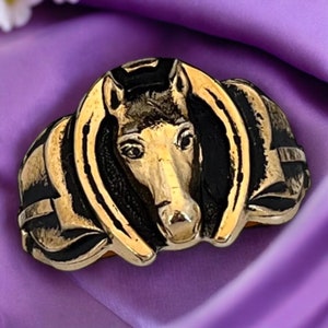 Vintage Clark and Coombs Ring Horse With Horseshoe 18K Gold Plate Gold Electroplate Retro Cocktail Ring Mid-Century Design Rare