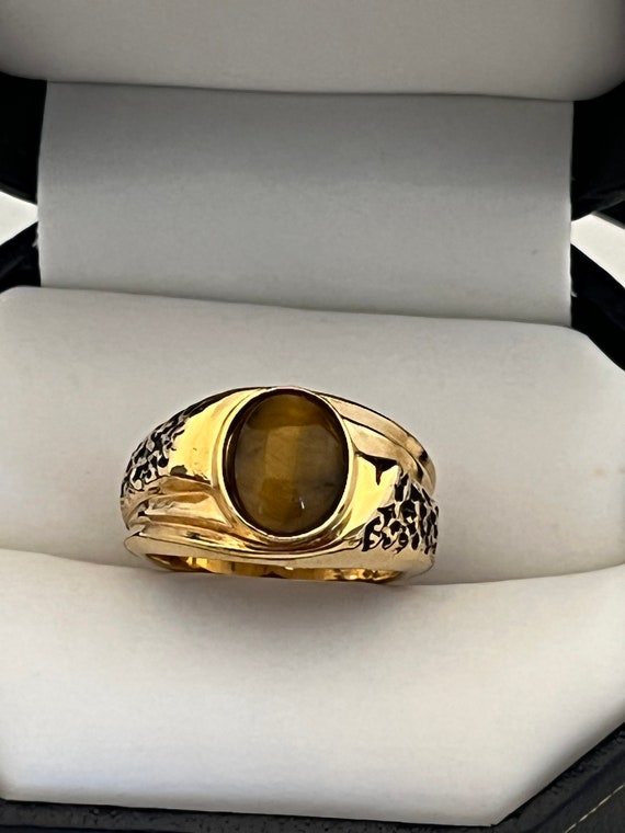 Vintage Tiger's Eye Ring 14K Gold Plate Gold Elec… - image 5