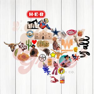 Texas Collage Outline Digital PNG, Sublimation, DTF Transfer Design, Texas Shirt Graphic, Commercial Use PNG