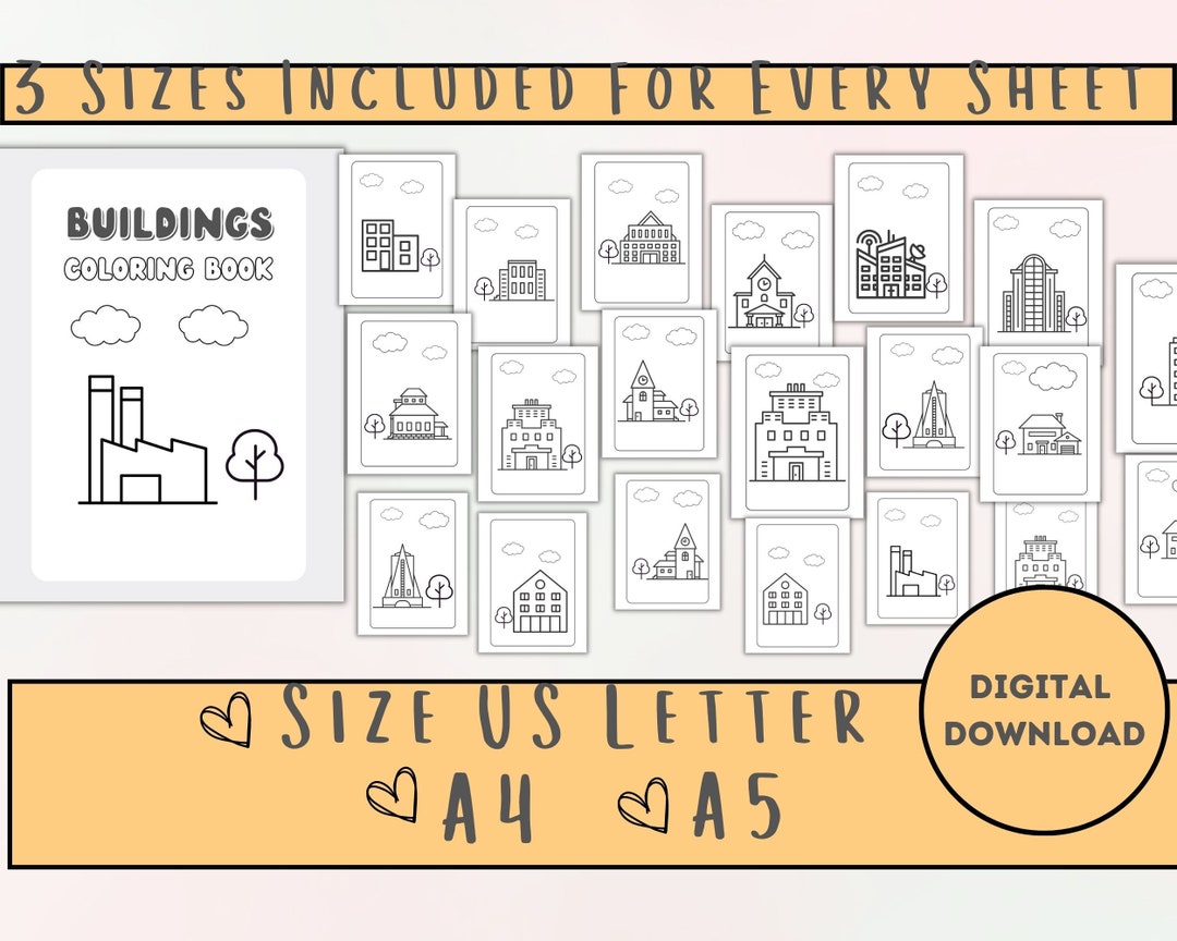Simple Coloring Book. Color Trees and Buildings Easily - Etsy
