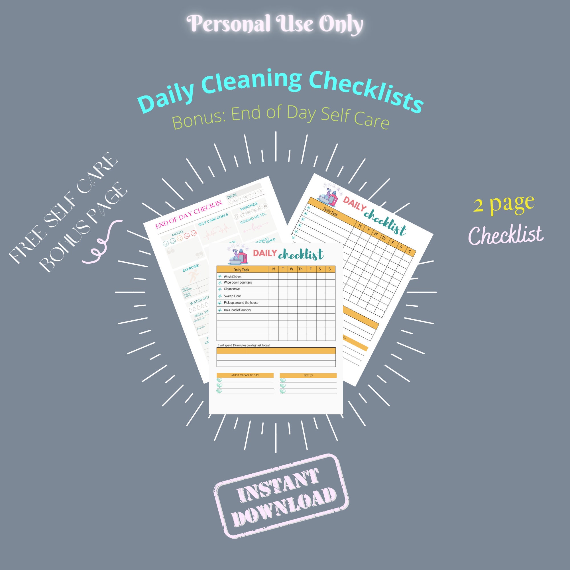Daily Cleaning Checklist With Bonus printable - Etsy
