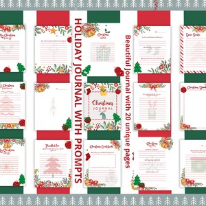 Hermoso diario navideño para las fiestas / 20 páginas únicas de 8,5 x 11 para imprimir / Lista de deseos y cosas por hacer / Querido Papá Noel / Temas para el diario / Hecho con amor