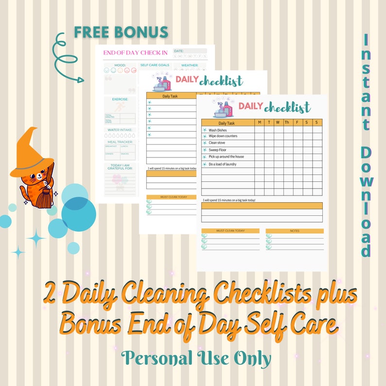 Daily Cleaning Checklist With Bonus printable - Etsy
