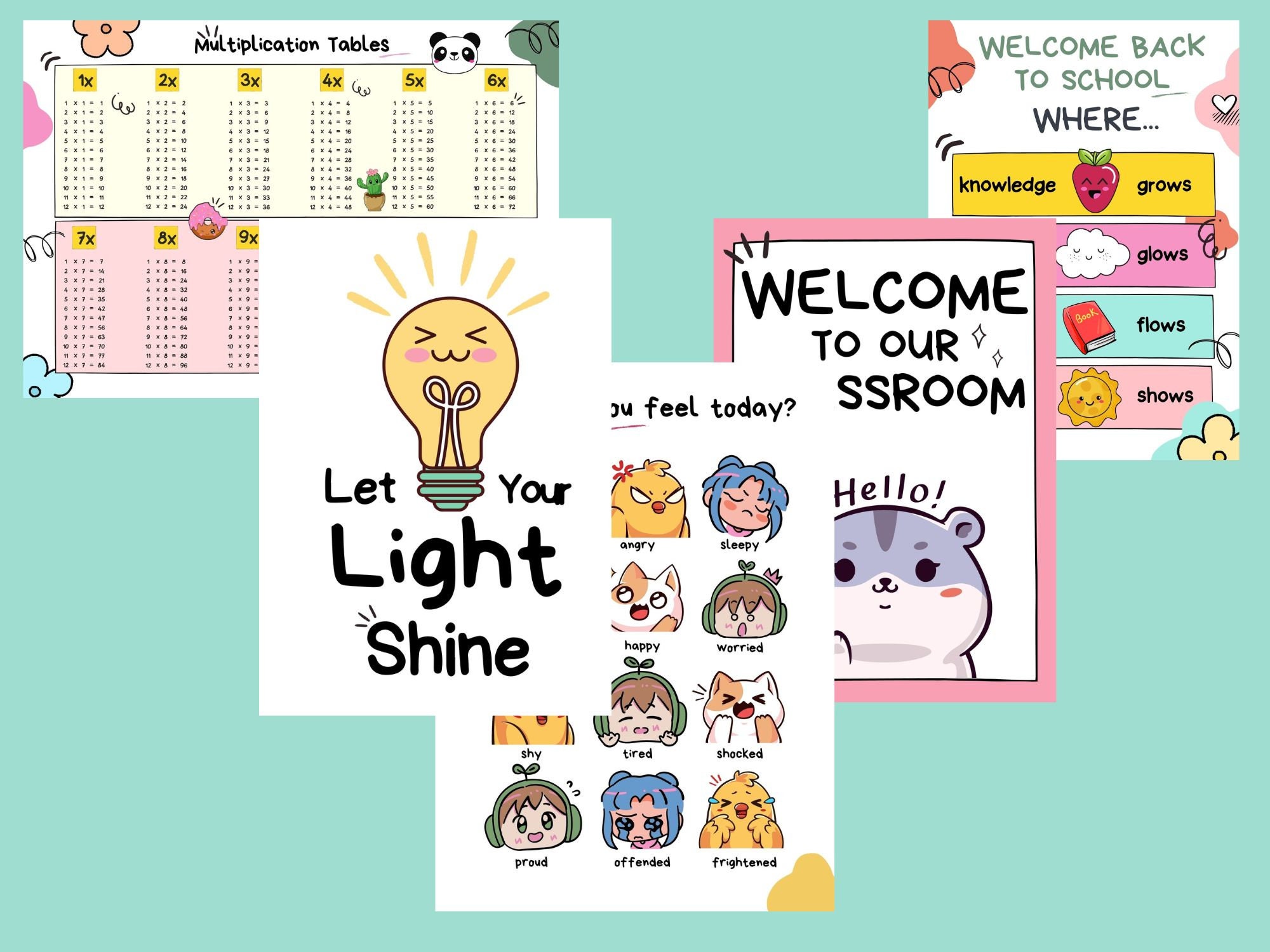 Kawaii Printable Posters. School Nursery Kindergarten Wall - Etsy
