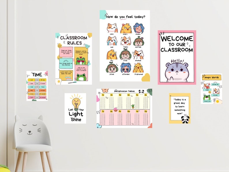 Kawaii Printable Posters. School Nursery Kindergarten Wall - Etsy