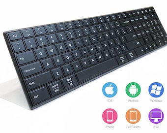 Backlit Bluetooth Keyboard for Windows & Mac OS, Multi-Device Slim Rechargeable Keyboard