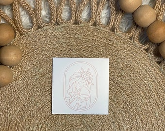 Boho feminine woman and flower line art sticker 2inX2in