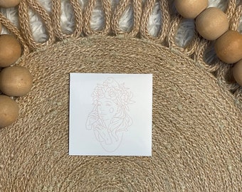 Boho woman and flower line art sticker 2inX2in