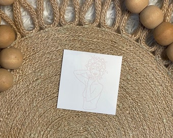 Boho woman flower crown line art sticker 2inX2in
