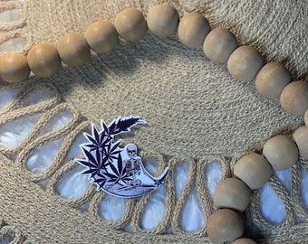 Stoned Skeleton moon sticker 2x2in