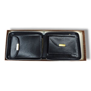 Vintage American Leather Industries Cartera plegable de piel de vaca negra