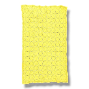 Vintage Handmade Yellow Crochet Blanket Floral Granny Square 35&quot;x60&quot; Clean
