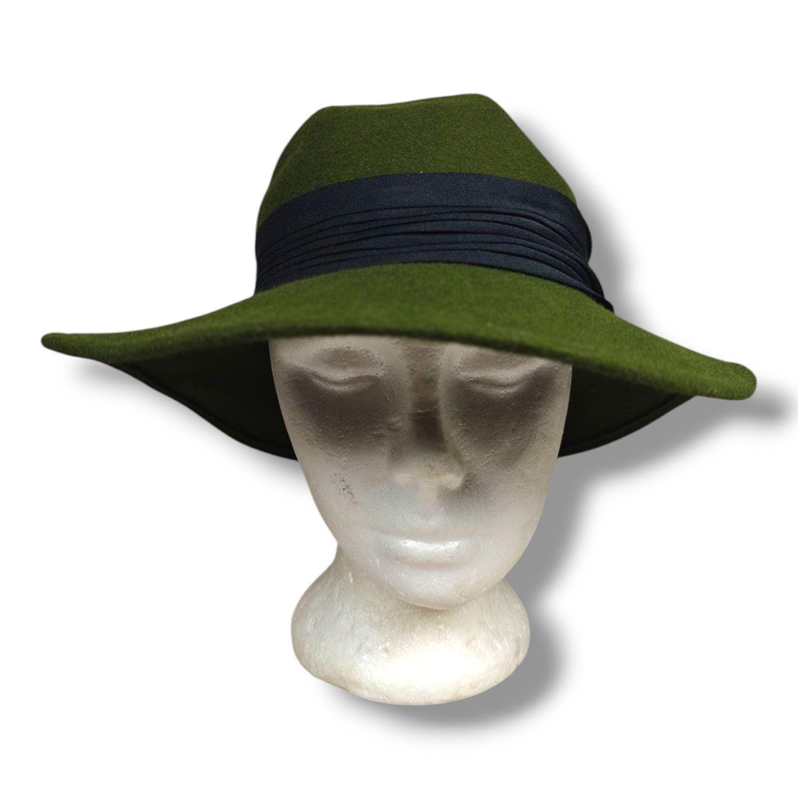 Vintage Arlin Womens Green Wool Wide-brim Fedora Church Hat  display picture 3