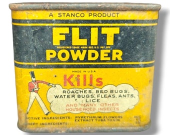 Vintage Flit Insect Household Powder Metal Tin Can 3/4 Oz Stanco Advertising T2