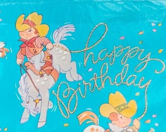 Vintage American Greetings bleu bébé garçon anniversaire douche papier d'emballage cadeau neuf A1