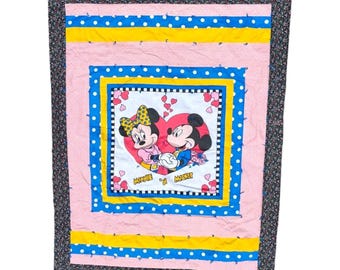 Vintage Mickey Minnie Mouse edredón Disney bebé cuna manta edredón 48 "x 38"