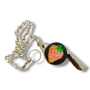 Vintage Whistle Keychain Enamel Apple Strawberry Design Silver Chain Hong Kong