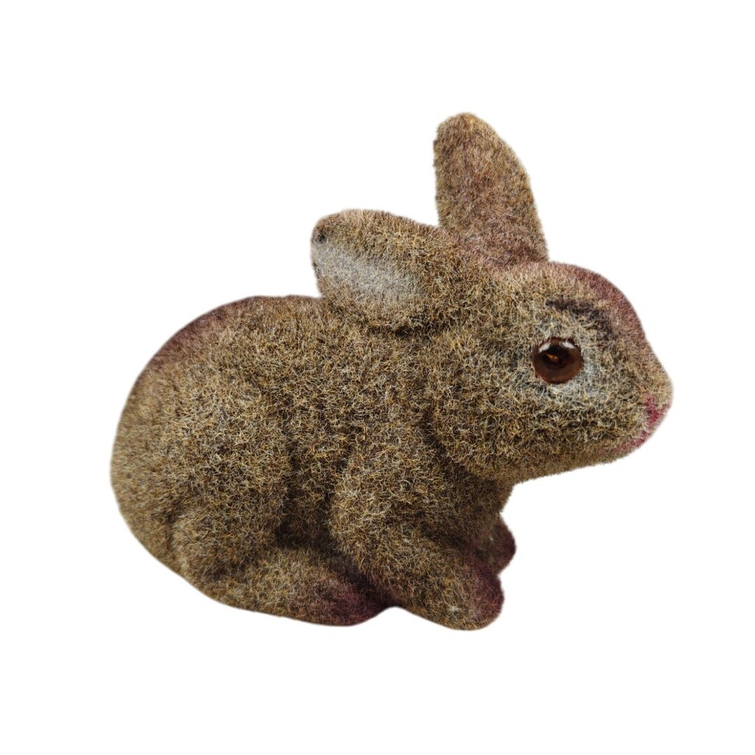 Vintage Flocked Rabbit Coin Bank Brown Textured Finish 6
