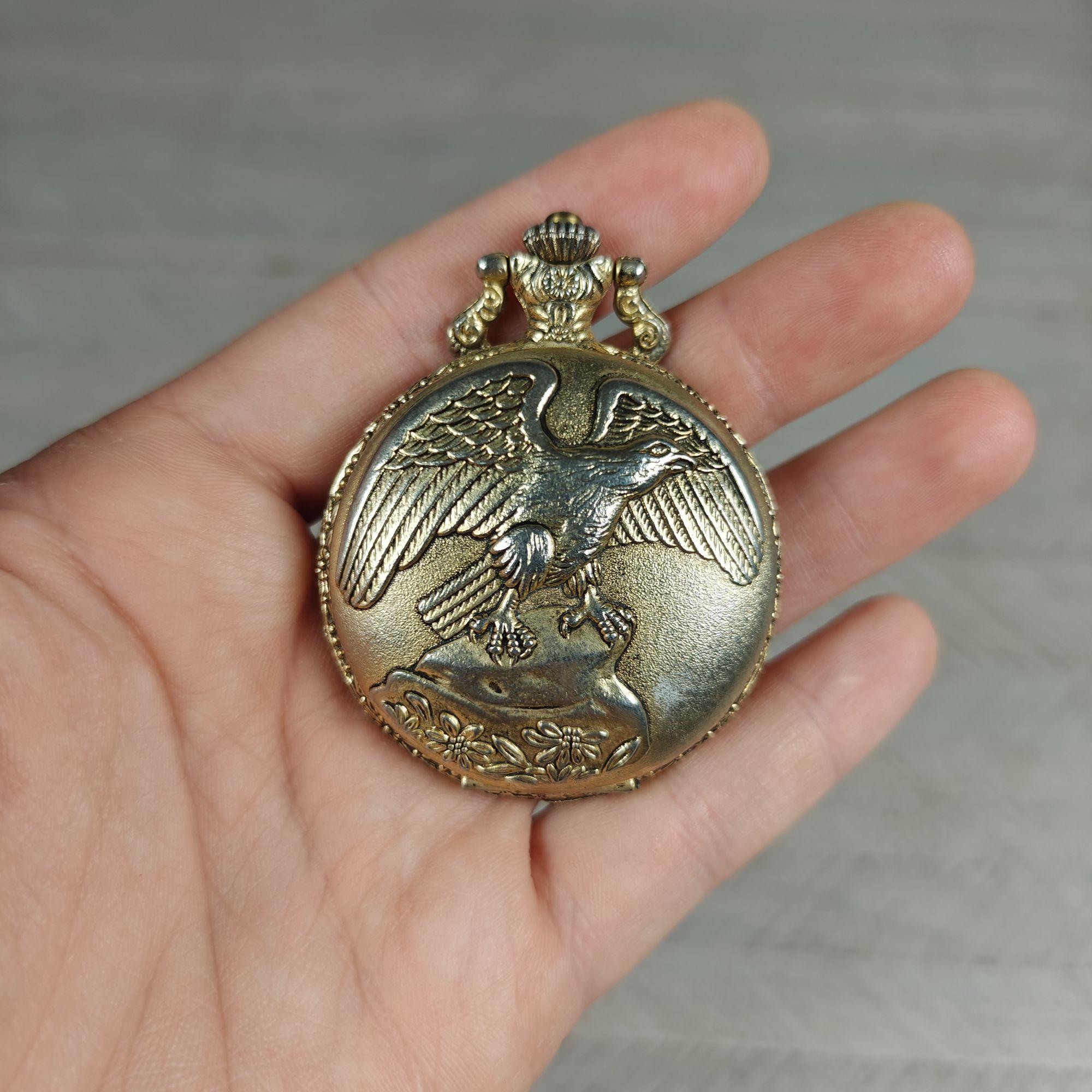 Vintage Cenova 17 Jewels Gold-tone Pocket Watch Eagle Design