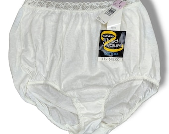 Vtg Warner's Perfect Measure Cotton Brief Panty XXL Taille 9 Bordure en dentelle blanche 55119