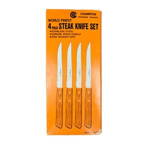 Champion Steak Knife Set of 4 Stainless Steel Blades Wood Handles Japan NEW