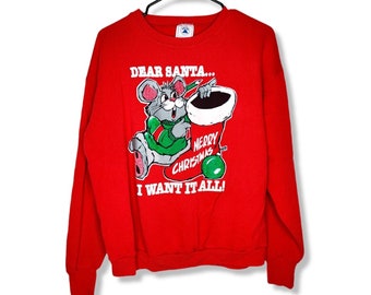 Vrai vintage Noël Ugly Sweatshirt Sweatshirt Souris Gaufrée Père Noël XL