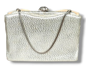 Vintage Henry Levine clutch portemonnee handtas zilveren avond geketend met muntzakje