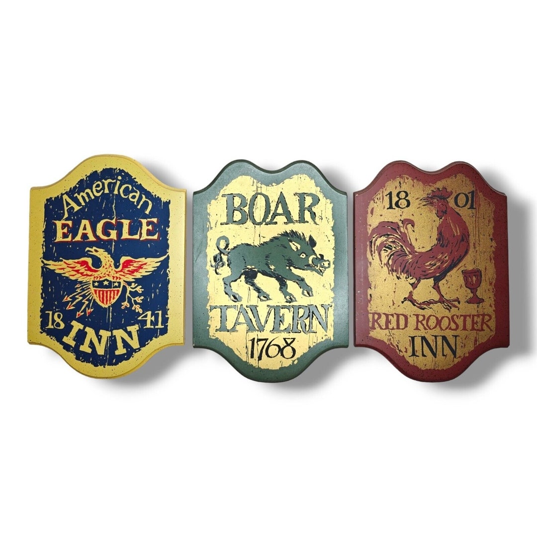 Vintage Tavern Inn Sign Plaque Americana Wood Set of 3 Masketeers Cabin ...