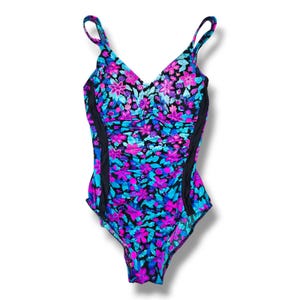Vintage 80s Maxine Of Hollywood Womens Neon Floral One-Piece Swimsuit Size 12