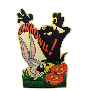 Letrero de plástico vintage de 1997 de Warner Bros. Bugs Bunny Gossamer Monster para Halloween