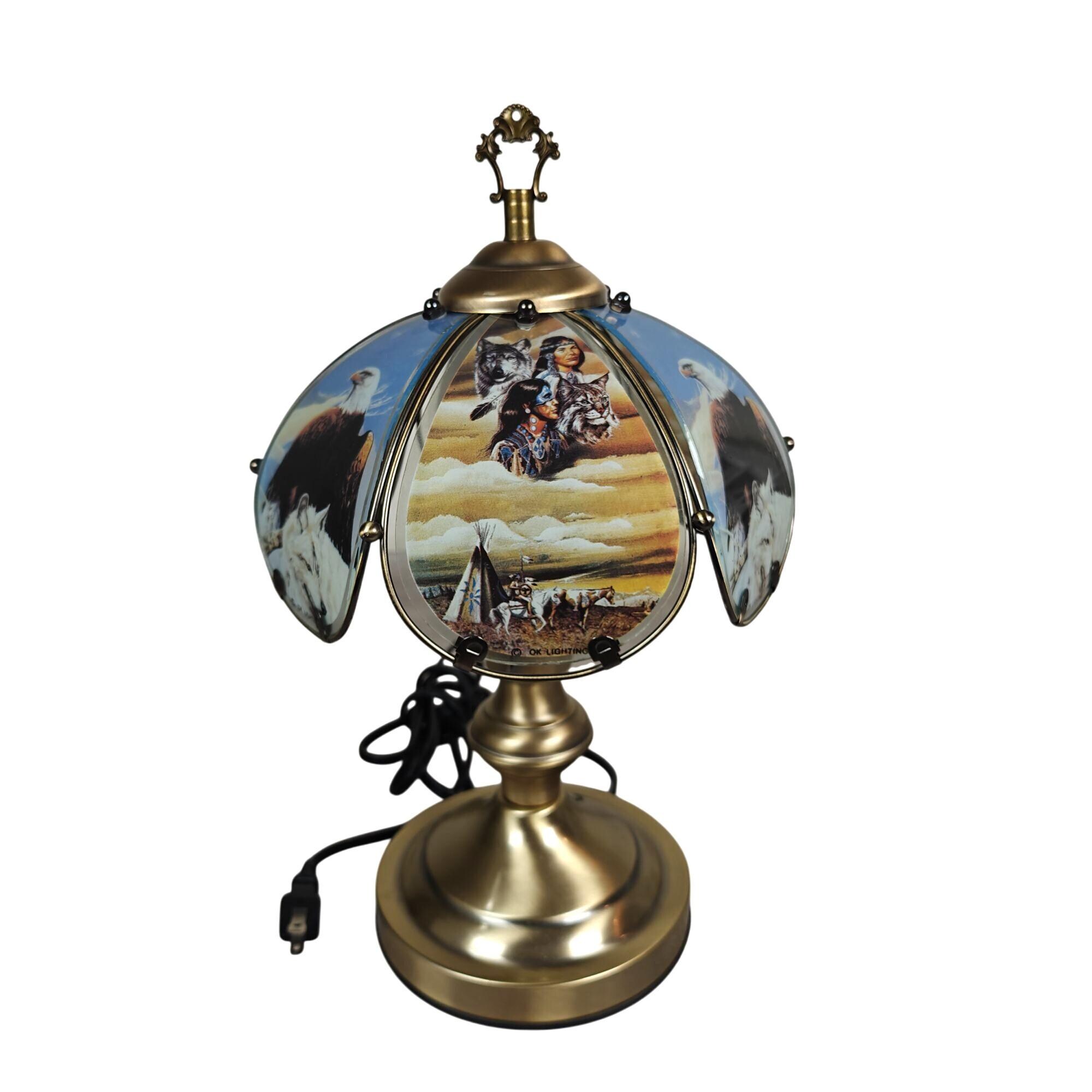 Vintage Native American Lamp OK Lighting Wolf Eagle Wildlife Touch