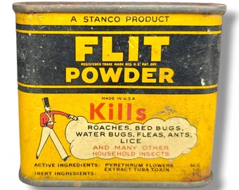 Vintage Flit Insect Household Powder Metal Tin Can 3/4 Oz Stanco Advertising T1