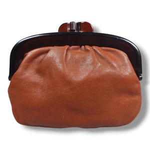 Vintage Italienisch Braun Echtleder Geldbörse Clutch Schildpatt Rahmen
