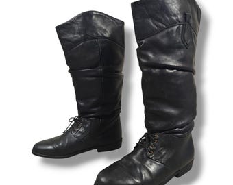 Vintage LL Bean svarta läderridstövlar med snörning, storlek 6,5 M