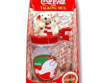 vintage 1998 Coca-Cola Polar Bear Talking Mug Cup Collection Nouveau C9