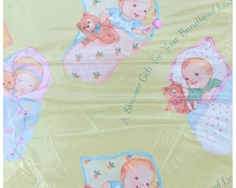 Vintage American Greetings Yellow Baby Shower Unisex Gift Wrap Paper New A20