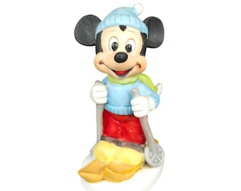 Vintage Walt Disney Productions Mickey Mouse Skiing Figurine Ceramic
