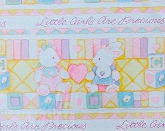 Vintage American Greetings Baby Girl Gift Wrap Paper Teddy Bunny Colorful A24