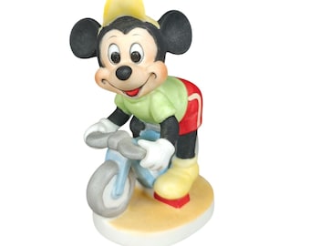 Vintage Mickey Mouse Bisque Figurine Walt Disney Productions Cycling Statue