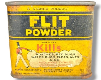 Vintage Flit Insect Household Powder Metal Tin Can 3/4 Oz Stanco Advertising T3