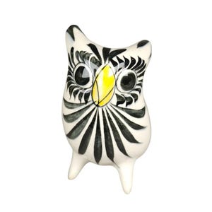 Tonala Mexican Pottery Owl Figurine Hand-Painted Signed R. Saltillo