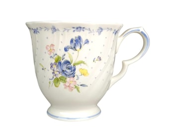 Vintage Nikko Blue Peony Floral Footed Cup Japan Cottagecore Polka Dot Flowers