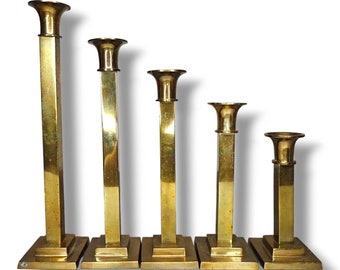 Vintage Gatco Brass Candle Holders Graduated Set of 5 Candlesticks Tallest 12"