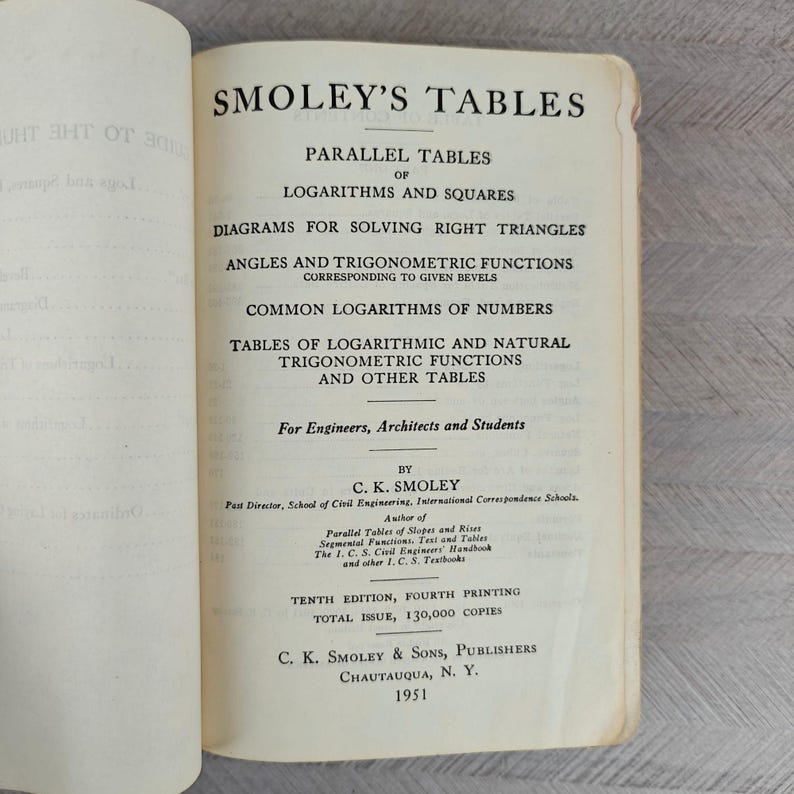 Smoley's Math Smoley's New Combined Tables C.K. Smoley & Sons 1951 Mathematics ...