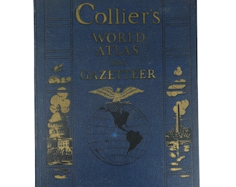 Atlante e guida geografica mondiale di Collier, edizione del 1941, copertina rigida.