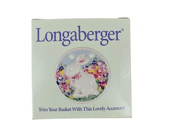 Longaberger 1998 Ceramic Bunny Tie-On Spring Floral Design White & Pastel Colors
