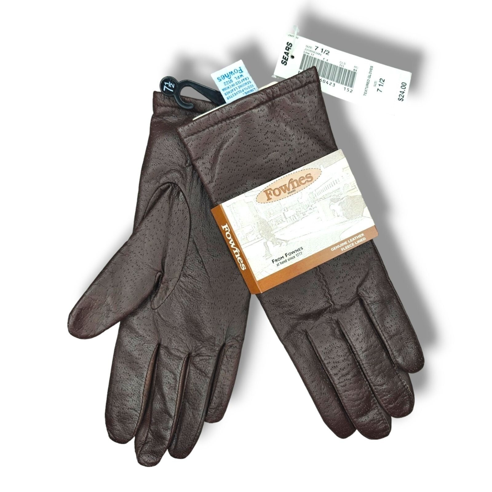 Vintage Fownes Genuine Leather Driving Gloves Fleece Lined Brown