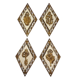 Vintage Syroco Gold Diamond Wall Plaques Neoclassical 4271 MCM Decor Set of 4