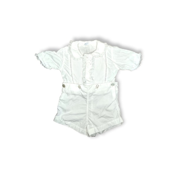 Vintage 1950s A-Lad-’N Togs Sz 3 White Christening Baptism Shorts & Shirt Set B
